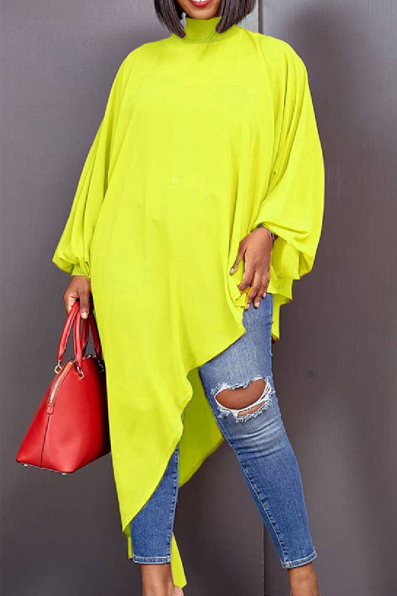 Aovica-African women's clothing Casual Solid Asymmetrical Turtleneck Long Sleeve Plus Size Dresses