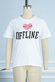 White Daily Cute Print Letter O Neck T-Shirts
