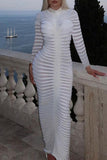 Aovica- White Celebrities Elegant Solid Patchwork O Neck Wrapped Skirt Dresses