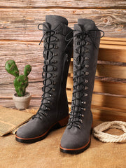 Aovica-Retro Suede Zipper Martin Combat Boots