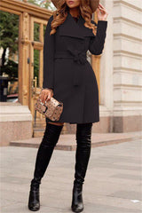 Aovica - Black Casual Solid Patchwork Turndown Collar Outerwear