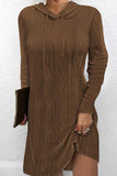Aovica- Green Casual Solid Basic Hooded Collar Long Sleeve Dresses