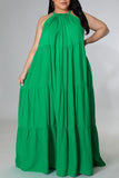 Aovica-Green Sexy Solid Patchwork Spaghetti Strap Straight Plus Size Dresses