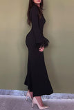 Aovica- Black Celebrities Elegant Solid Feathers Wrapped Skirt Dresses