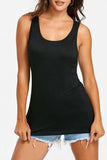Aovica- Black Casual Sportswear Solid Hollowed Out Patchwork Backless O Neck Tops