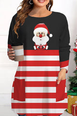 Aovica-Casual Print Santa Claus Basic O Neck Tops