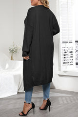 Black Casual Solid Cardigan Plus Size Overcoat