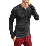 Aovica-Men Shirt V-Neck Long Sleeve Tee Tops Stylish Slim T-Shirt Button Casual Male Clothing Plus Size