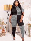 Aovica-Plus Size Short Sleeves Plaid Print Rompers