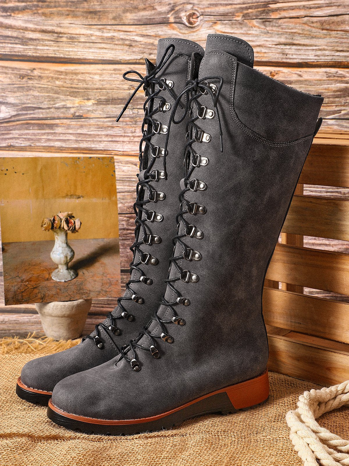 Aovica-Retro Suede Zipper Martin Combat Boots