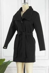 Aovica - Black Casual Solid Patchwork Turndown Collar Outerwear