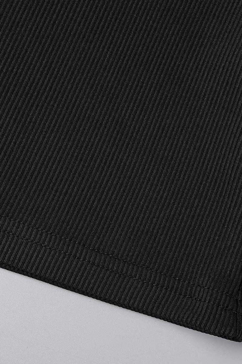 Aovica- Black Casual Solid Patchwork Zipper Turndown Collar Tops