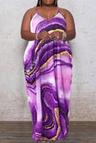 Aovica-Purple Fashion Sexy Plus Size Casual Print Backless Spaghetti Strap Long Dress