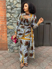 AOVICA-Graffiti Printed Empire Plus Size High-Neck Maxi Dresses