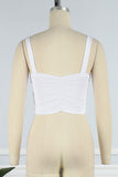 Aovica- White Sexy Solid Hollowed Out Patchwork Fold Tops
