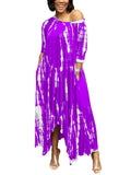 Aovica-Tie Dye Half Sleeve Maxi Dress