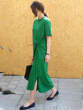 Aovica-Original Solid Color Irregularity Pleats Midi Dress