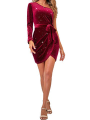 AOVICA-One Shoulder Glitter Bodycon Mini Dresses