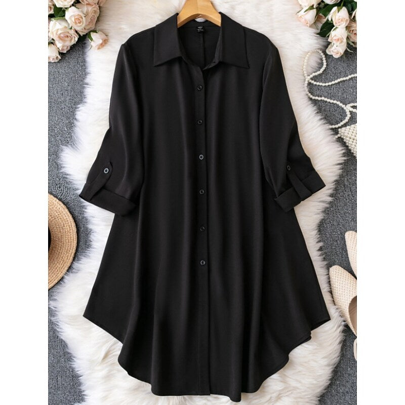 Aovica-Women's Plus Size Shirt Dress Solid Color Shirt Collar Ruched Half Sleeve Fall Spring Casual Mini Dress Holiday Weekend Dress