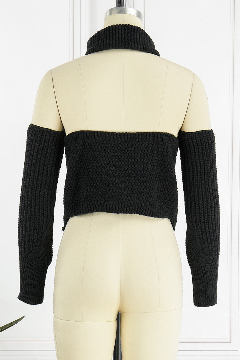 Aovica- Grey Sexy Solid Patchwork Asymmetrical Turtleneck Tops(With Sleeves)