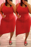 Aovica-Red Fashion Casual Plus Size Solid Basic U Neck Vest Dress