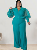 Aovica-Plus Size Mesh Puff Sleeve Jumpsuits