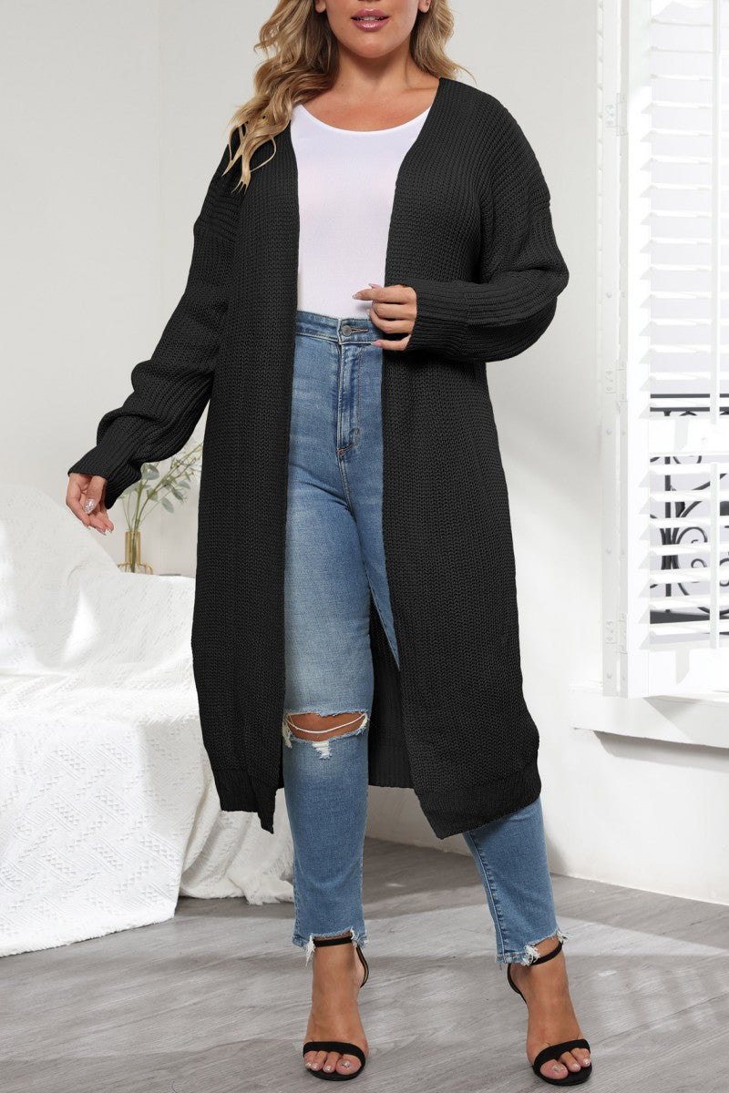 Black Casual Solid Cardigan Plus Size Overcoat