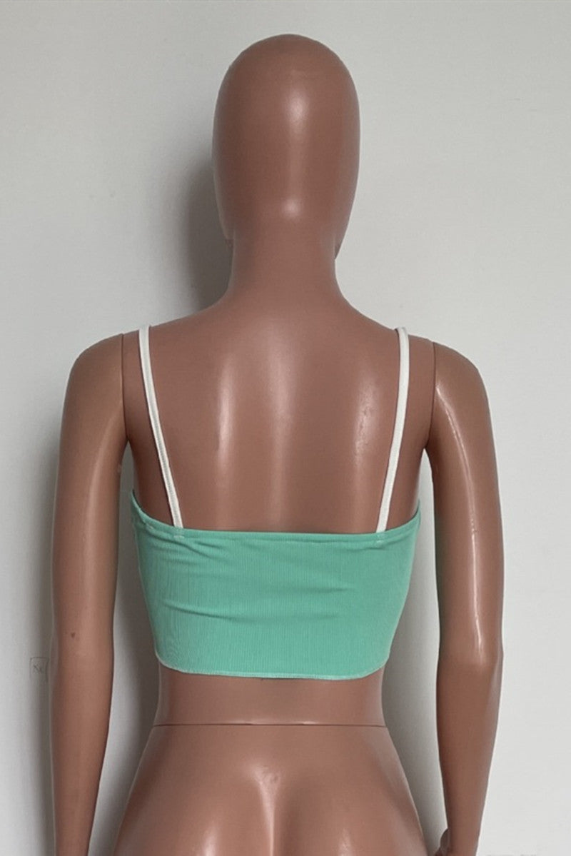 Aovica- Green Sexy Casual Patchwork Backless Asymmetrical Spaghetti Strap Tops