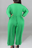 Purple Plus Size Casual Solid Patchwork Draw String Zipper O Neck Plus Size Jumpsuits