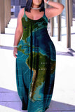 Aovica-Navy Fashion Sexy Plus Size Casual Print Backless Spaghetti Strap Long Dress