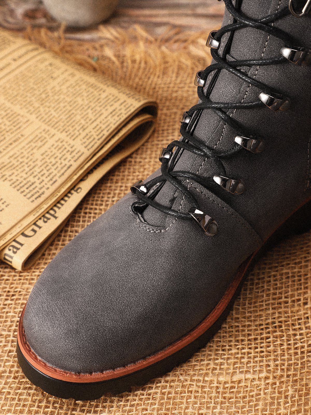 Aovica-Retro Suede Zipper Martin Combat Boots