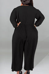 Purple Plus Size Casual Solid Patchwork Draw String Zipper O Neck Plus Size Jumpsuits