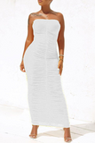 AovicaWhite Sexy Solid Fold Strapless Pencil Skirt Dresses