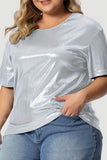 Aovica-Casual Solid Basic O Neck Plus Size Tops