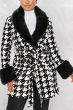 Aovica - Black Sexy Daily Print Patchwork fur Turn-back Collar Outerwear