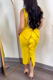 AovicaYellow Casual Sweet Daily Elegant Backless Solid Color With Bow Spaghetti Strap Dresses