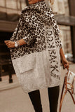 Aovica - Brown Street Print Leopard Patchwork Hooded Collar Outerwear