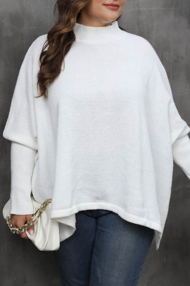 Aovica-White Casual Solid Basic Turtleneck Plus Size Tops