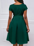 Aovica-Bowknot Lace-Up Solid Color V-Neck Midi Dresses