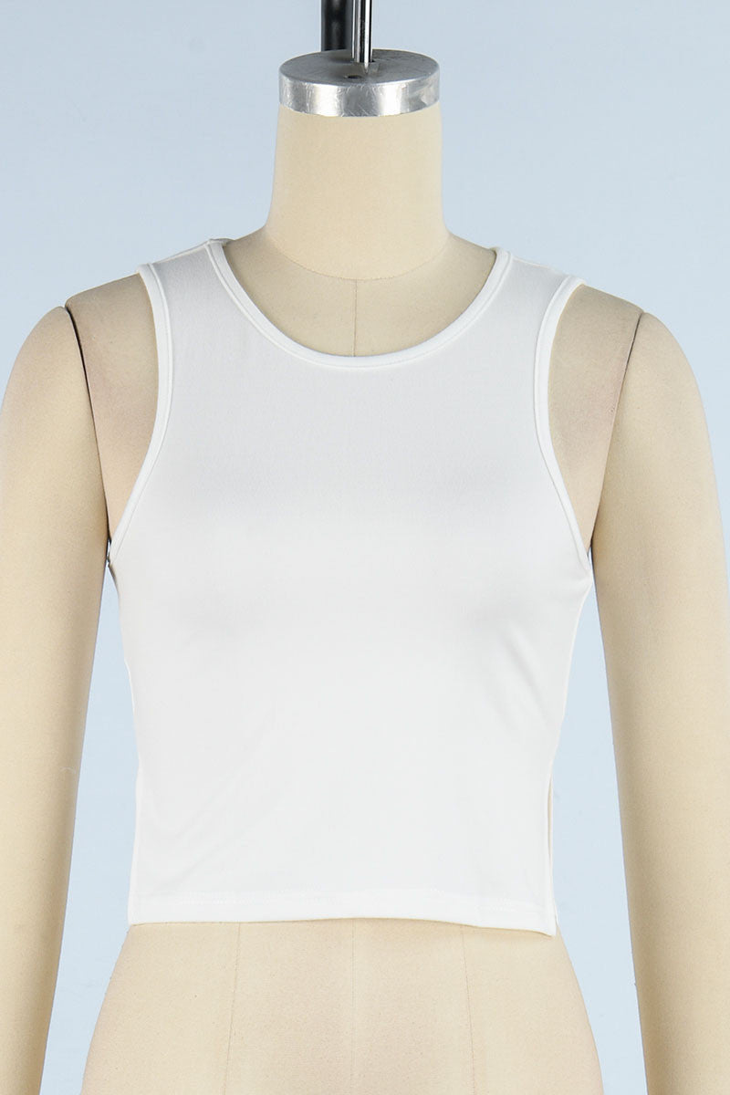Aovica- White Sexy Solid Patchwork Slit O Neck Tops
