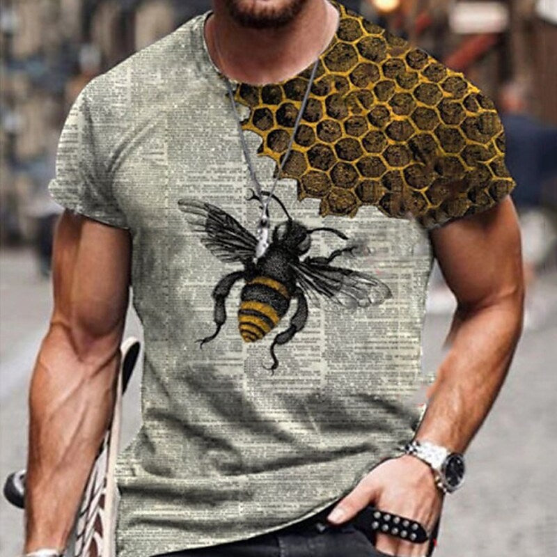 Aovica-Men's Plus Size T shirt Tee Big and Tall Graphic Round Neck Short Sleeve Summer Designer Casual Big and Tall Daily Holiday Tops / Polyester / Wet and Dry Cleaning / Bee