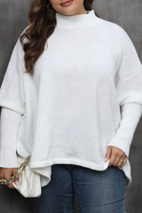 Aovica-White Casual Solid Basic Turtleneck Plus Size Tops