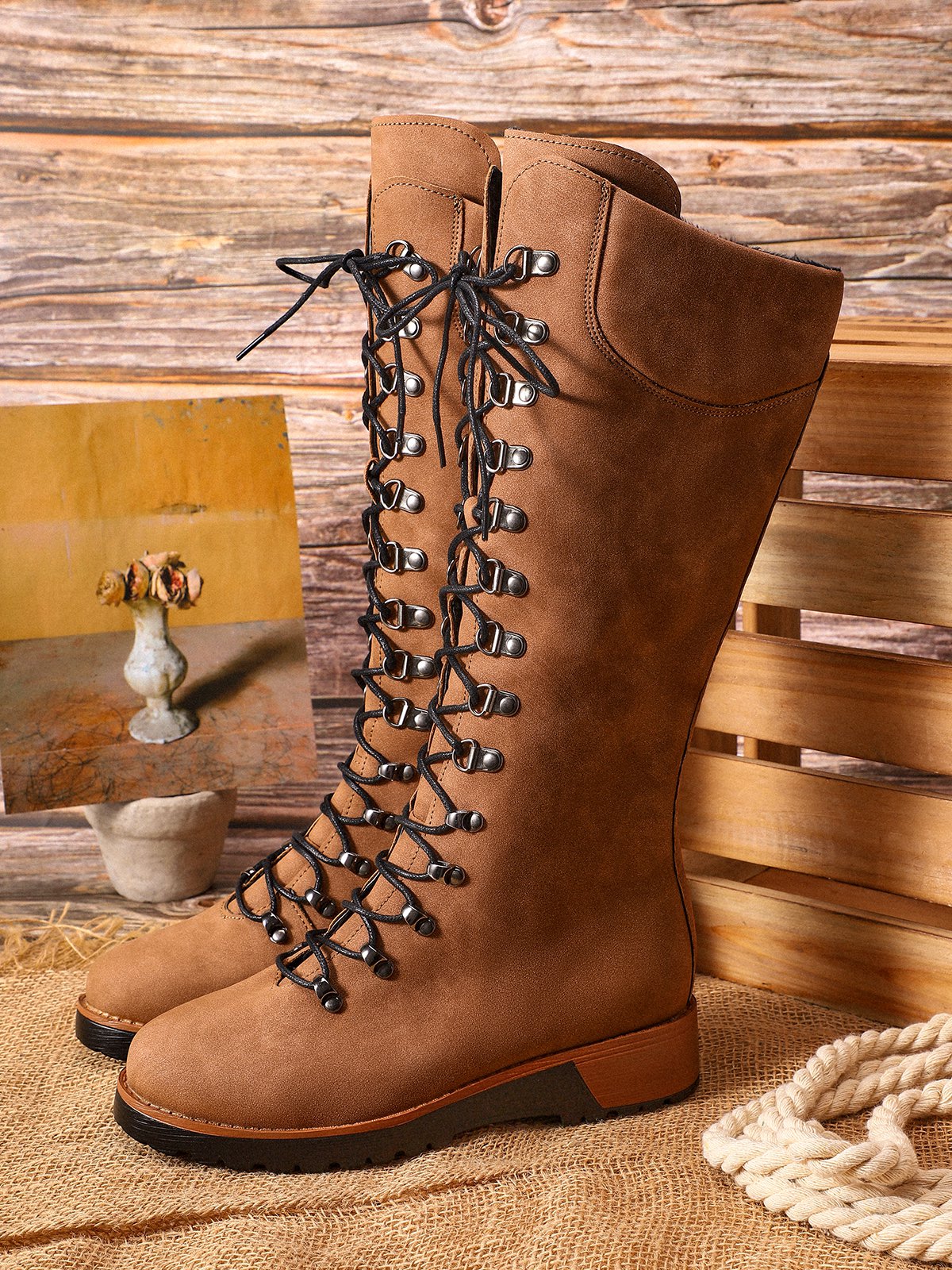 Aovica-Retro Suede Zipper Martin Combat Boots