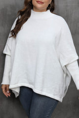 Aovica-White Casual Solid Basic Turtleneck Plus Size Tops