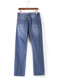 Aovica-Blue Denim Plain Casual Jeans