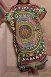 Brownness Casual Print Patchwork Long Dress Plus Size Dresses (Subject To The Actual Object)