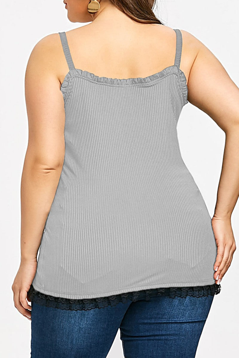 Grey Sexy Casual Solid Patchwork Backless Spaghetti Strap Plus Size Tops