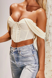 Aovica- Pink Sexy Street Solid Patchwork Mesh Strapless High Waist Tops