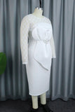 Aovica- White Casual Solid Patchwork O Neck Long Sleeve Dresses