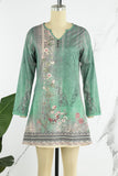 Aovica- Green Casual Print Patchwork V Neck Long Sleeve Dresses